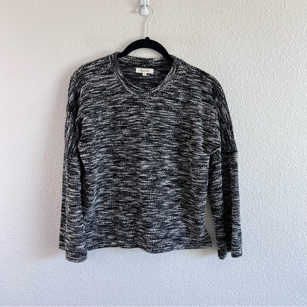 Madewell Women's Button Shoulder Wide Sleeve Top‎ in True Black